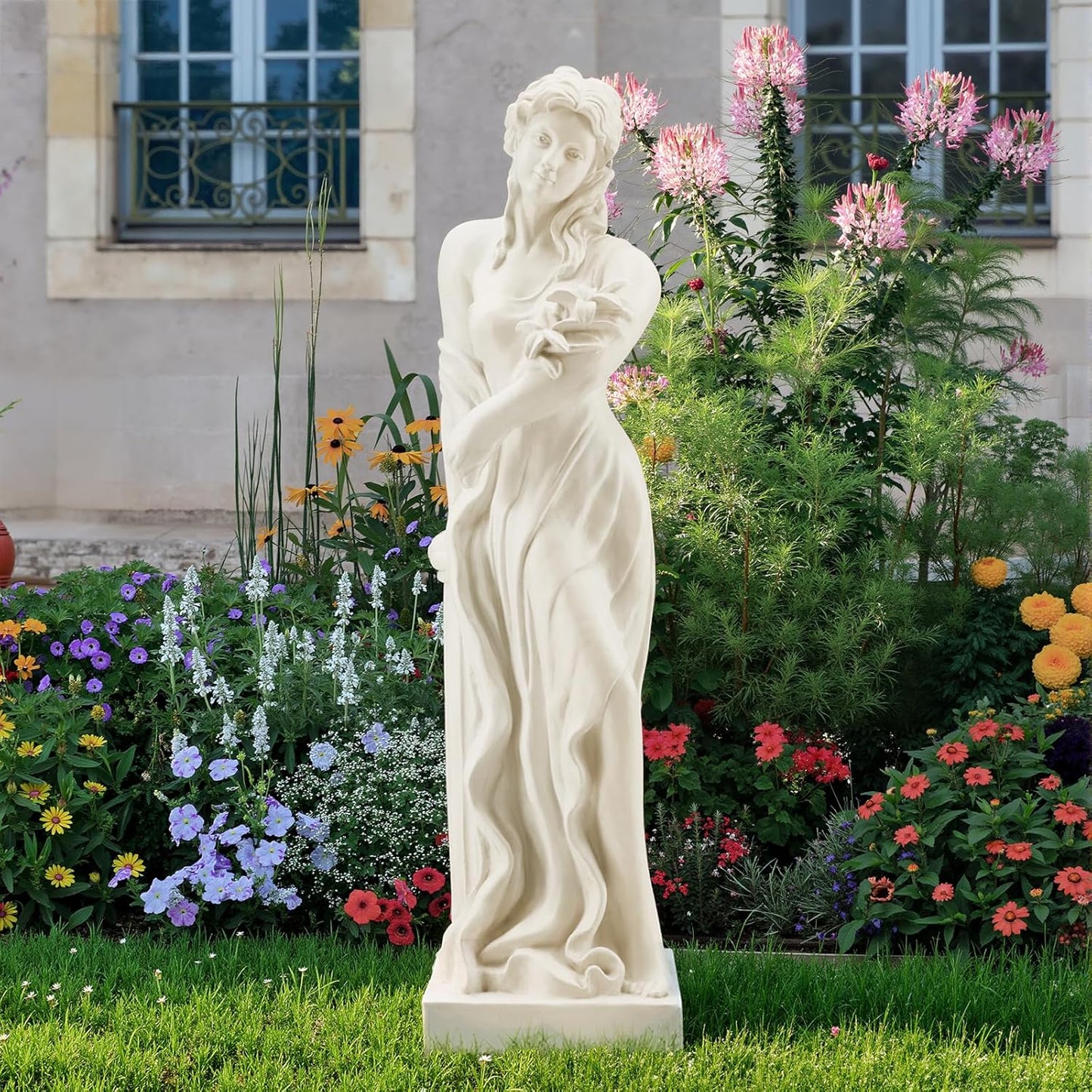 Nymph Garden Statue Large, 51" H Goddess of Spring Flowers Roman Style Sculpture Decoration, Outdoor Statue for Patio Lawn Porch Decor