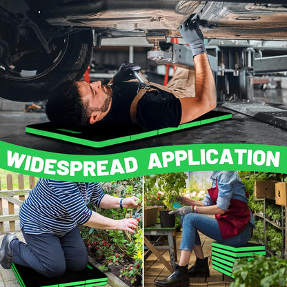 Extra Thick Kneeling Pad for Working Under Car, 47.2 * 17.7 * 1.2" Portable Foldable EVA Mechanic Mat for Garage, Gardening, Yardwork, Workshop, Green & Black