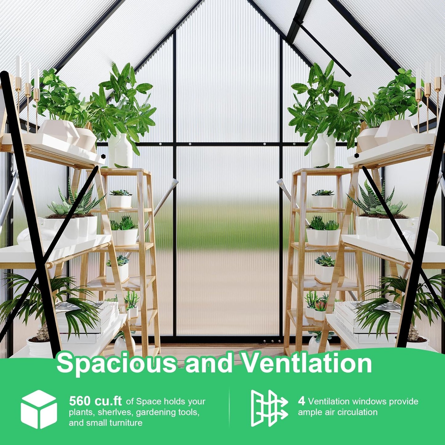 6'x4' Aluminum-Framed Polycarbonate Greenhouse, Heavy Duty Polycarbonate Greenhouse with Quick Setup Structure and Roof Vent, Large Enhanced Aluminum GreenhouseKit for Outdoors