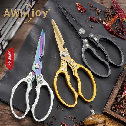 Japanese Gold Kitchen Scissors, Heavy Duty Stainless Steel, Multipurpose Cooking Shears, Dishwasher Safe