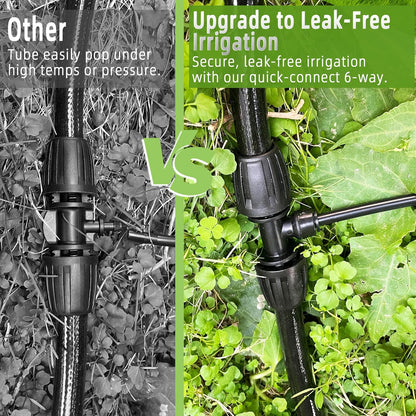 6 Pack 1/2'' to 1/4'' Drip Irrigation Fittings, Push-to-Connect 3 Way Drip Irrigation Part Barbed Tee Connectors, Anti-leak Locked Splitter Fitting for 1/2" Irrigation Tubing (0.6''-0.67''OD)