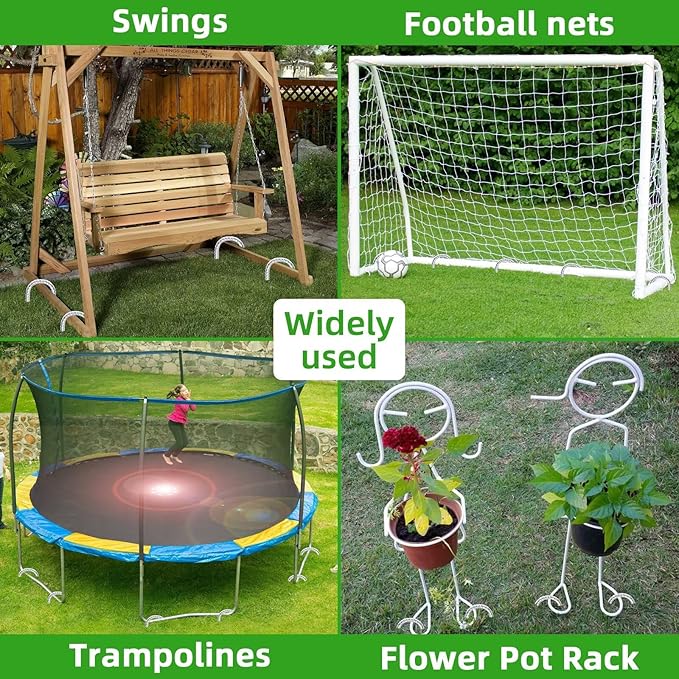 Trampoline Stakes Anchors High Wind 12inx6mm Galvanized U Hook 4pcs Rebar Stakes – Heavy Duty Ground Anchors for Trampoline,Yard & Inflatable,Landscape Metal Stakes for Outdoor Decorations