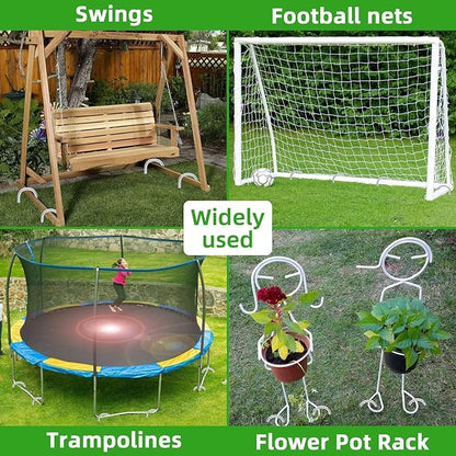 Trampoline Stakes Anchors High Wind 16inx10mm Galvanized U Hook 8pcs Rebar Stakes – Heavy Duty Ground Anchors for Trampoline,Yard & Inflatable,Landscape Metal Stakes for Outdoor Decorations