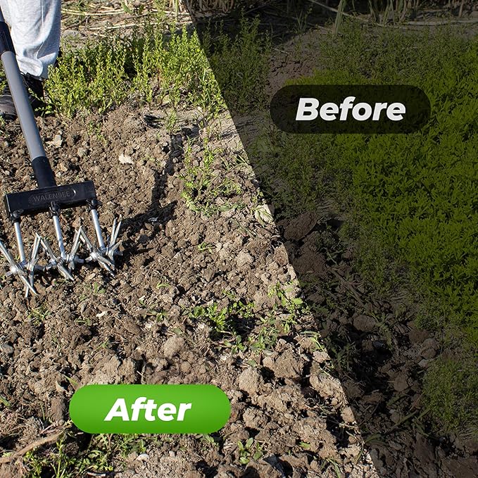 Walensee Rotary Cultivator Garden Tool – Adjustable Hand Tiller for Gardening & Lawn Care with Rustproof Aluminum Blades, Telescopic Handle, Lightweight Nylon Base – Soil Aerator & Grass Reseeder