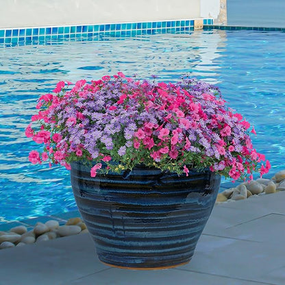 Sunnydaze Large Ceramic Plant Pot - Round Outdoor Glazed Ceramic Planter Pot with Drainage - Studio - Galaxy Blue - 18.5"