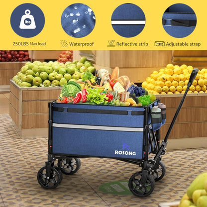 Collapsible Wagon Cart with Wheels Foldable - Folding Utility Heavy Duty Wagons Carts for Grocery Sports Garden Shopping Camping Wheelbarrows (Navy Blue, 120L)