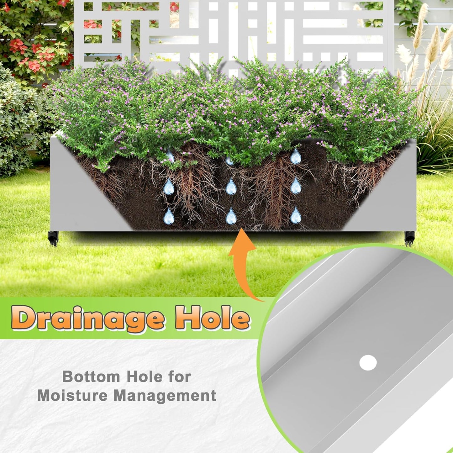 Metal Raised Garden Bed with Trellis, 2-in-1 Planter Box & Privacy Screen for Climbing Plants, Outdoor Standing Flower Bed with Drainage Holes, 47.2" L x 16.7" W x 70.8" H, White-Helen