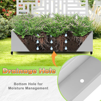 Metal Raised Garden Bed with Trellis, 2-in-1 Planter Box & Privacy Screen for Climbing Plants, Outdoor Standing Flower Bed with Drainage Holes, 47.2" L x 16.7" W x 70.8" H, White-Helen