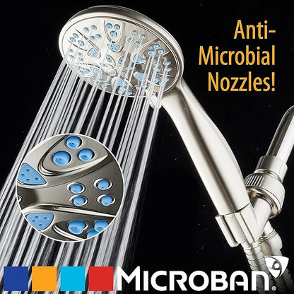 AquaDance Anti-Clog High-Pressure 6-Setting Hand with with Microban Nozzle Protection from Growth of Mold & Mildew for Stronger Shower! Aqua Blue Jets – 1.8 GPM