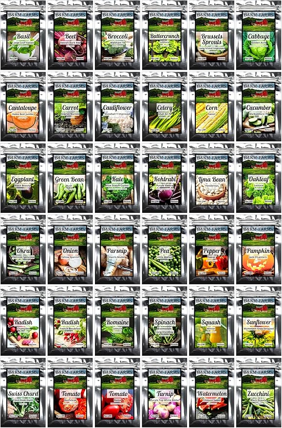 Personal Seed Vault - 38,000+ Survival Seeds, 36 Popular Varieties + Online Growing Guide by B&KM Farms