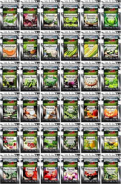 Personal Seed Vault - 38,000+ Survival Seeds, 36 Popular Varieties + Online Growing Guide by B&KM Farms