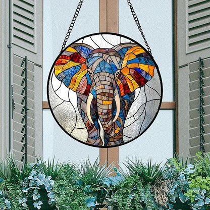 Stained Glass Window Hanging, Colorful Elephant Sun Catcher for Door Home Decor Animal Suncatcher Christmas Mother's Day Birthday Gifts for Women Men Mom and Nana 7.8 in