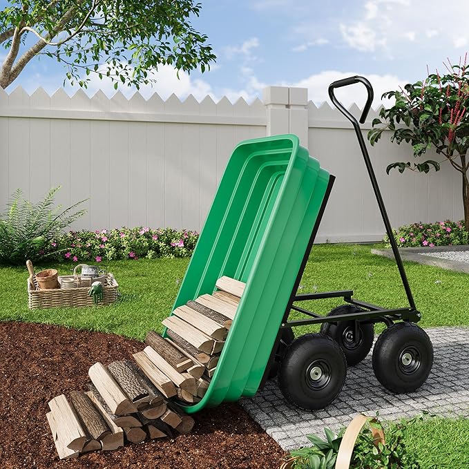 All-Terrain Garden Dump Cart with Removable Bed | 600Lb Heavy Duty Utility Wagon for Yard Work | 180° Pivoting Handle for Easy Control | Hauls Soil, Plants, Tools with Ease