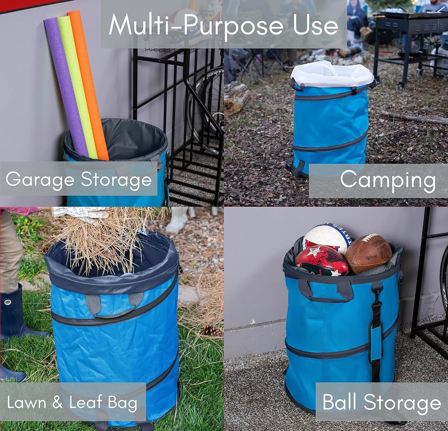 BIRDROCK HOME Collapsible Lawn and Leaf Waste Bag with Lid - 30 Gallon - Heavy Duty Reusable Camping Trash Can - Hardshell Bottom for Yard Debris, Garage Storage - Portable Garden Bin - Blue