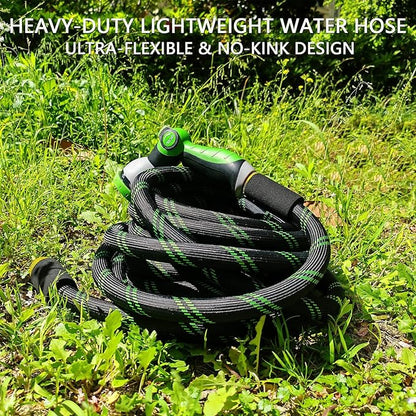 Garden Hose 25 FT, NON-EXPANDABLE Heavy-Duty Flexible & Lightweight Water Hose with 10-Function Nozzle, No-Kink Design, Leak-Proof Super Fabric, Solid Fittings for Lawn, Car, RV, Outdoor