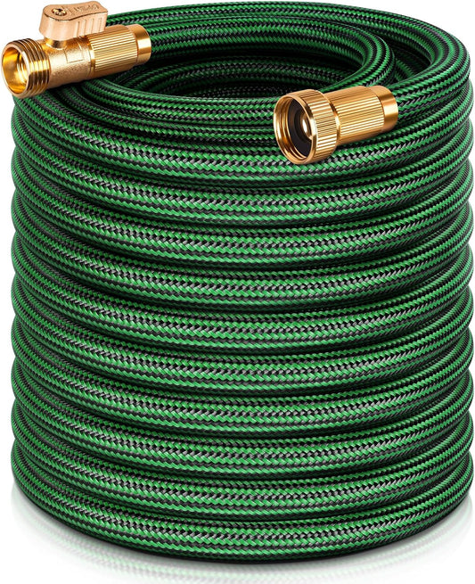 NON-EXPANDABLE 100 ft Garden Hose, Heavy Duty Flexible Water Hose, Kink Resistant Lightweight Hybrid Hose with Durable Fabric Skin, Leakproof Hose Male to Female Fittings