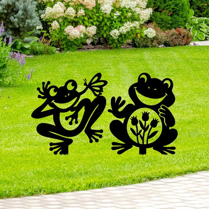 Personalized Frogs Garden Stakes Combo 2 Set, Custom Metal Gardening Markers, Decorative Outdoor Yard Sign, Art Decor Gifts for Animal Lovers, Grandmother, Grandfather, Mom, Dad