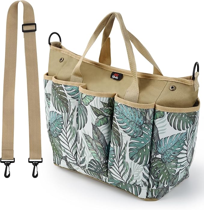 Garden Tool Bag with Shoulder Strap, Storage Tote Bag for Gardening, Spacious Space and Large Pockets Hold Tools and Harvest