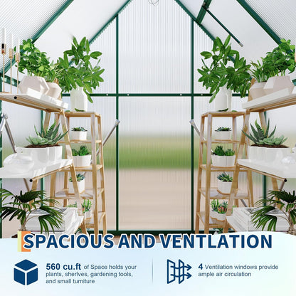 6'X4' Aluminum-Framed Polycarbonate Greenhouse, Heavy Duty Polycarbonate Greenhouse with Quick Setup Structure and Roof Vent, Large Enhanced Aluminum Greenhouses Kit for Outdoors