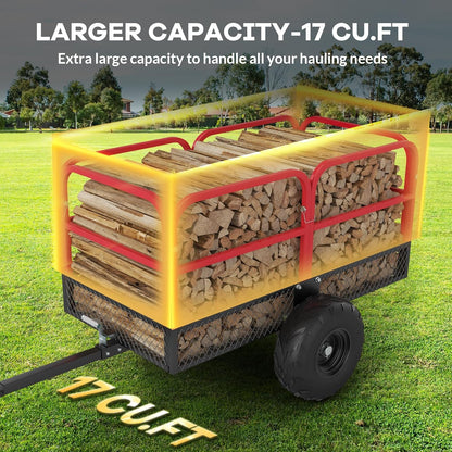 1700 LBS Steel ATV UTV Trailer Tow Behind Dump Cart, Heavy Duty Pull Behind Utility Dump Trailer for Lawn Mower Trailer Tractor Garden Yard with Removable Rear Panel