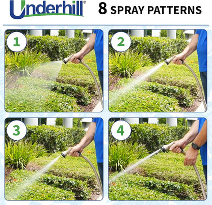 Underhill Pattern Master Gold Series Garden Water Hose Gun Nozzle Sprayer Head, 3/4-Inch Thread Inlet, Jet Attachment, Heavy-Duty Adjustable, NG200-8S
