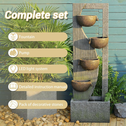 Outdoor Waterfall Fountain 5 Tier Tall Design 49.2 Inch Water Fountain with LED Lights and Pump Decorative Water Feature for Garden Patio Backyard