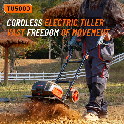 Cordless Electric Tiller Garden Cultivator TaskStar 40V Power Tiller Total 5000mAhx2 Battery Powered Rototiller 14" Width 9"Depth Tiller for Gardening,Dynamical Brushless Motor Enable Smooth Workflow