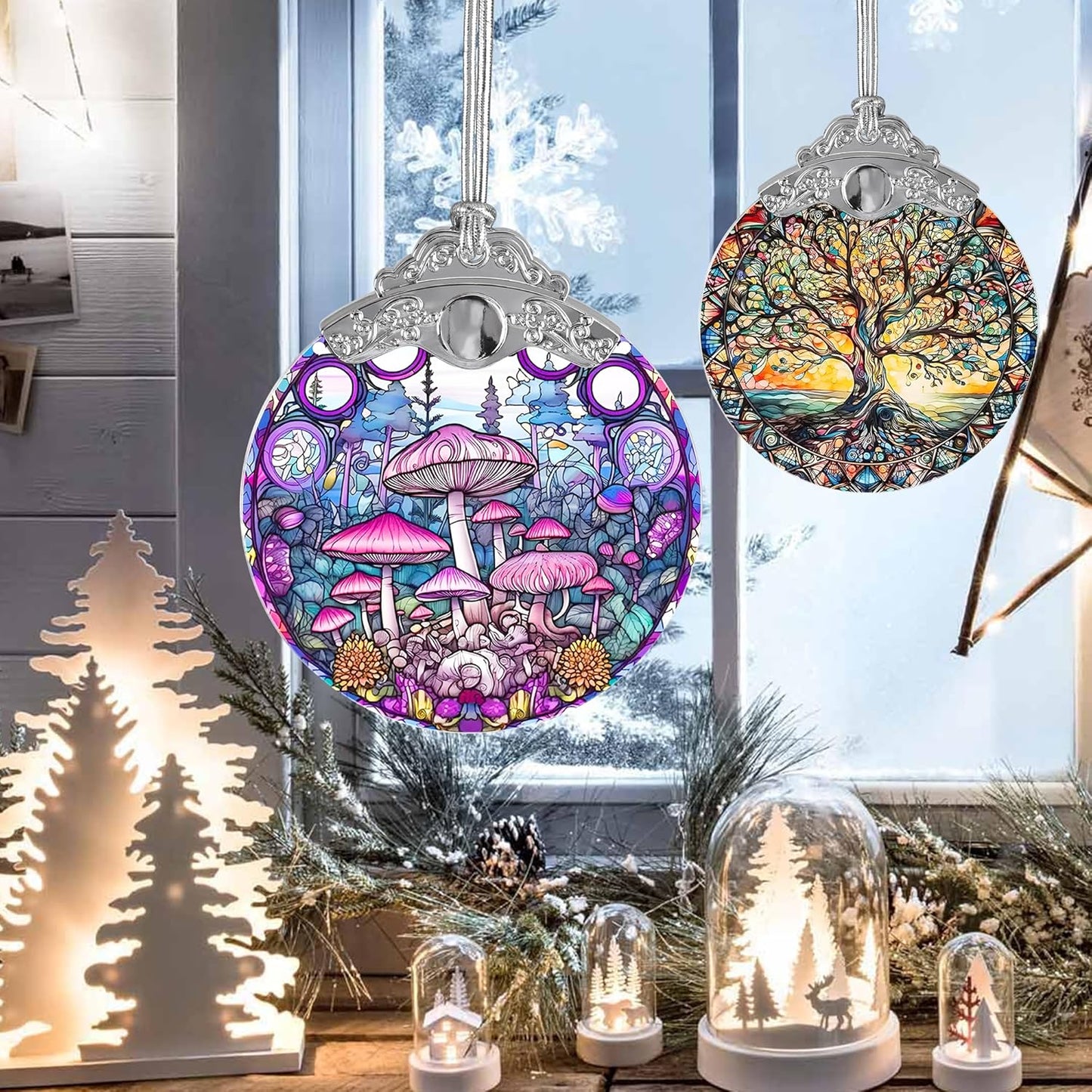 Mushroom Stained Glass Suncatcher, Jocidea Mushroom Ornament, Mushroom Christmas Ornament, Holidays Ornaments, Christmas Tree Ornament, Mushroom Decor, Gifts for Mushroom Lovers