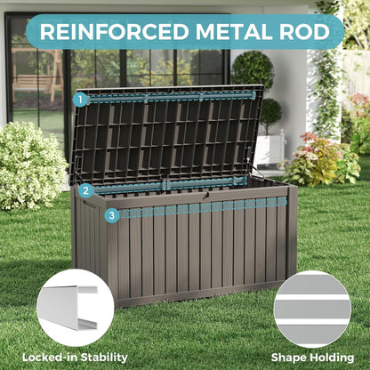 Outdoor Storage Box, Resin Deck Boxes Indoor and outdoor, Waterproof Storage Box Lockable Lid (Grey, 150 Gallon)