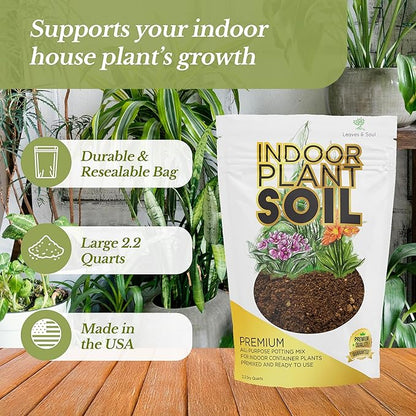 Indoor Plant Soil Premium All Purpose Blend | Large 2.2 Quarts | Ready to Use for Indoor Container and Houseplants | Peat, Coco Coir, Perlite, Dolomite | Made in USA