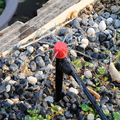 50PCS 1/4” Drip Irrigation Drippers with Lock, Kalolary Drip Irrigation Emitters for 4/7mm Tube, Adjustable 360 Degree 8 Holes Water Flow Sprayer Micro Spray Drip System Parts for Lawn Yard Pot (Red)