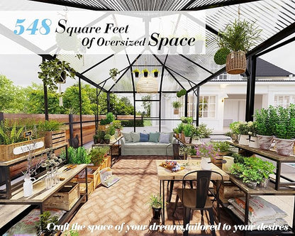 Jocisland 11x8.3x8.6 FT Polycarbonate Greenhouse with Clear Panels- 6 FT Wall Height Outdoor Aluminum Greenhouses with 2 Vents, Double Doors with Hook, Walk-in Greenhouse for Backyard Garden