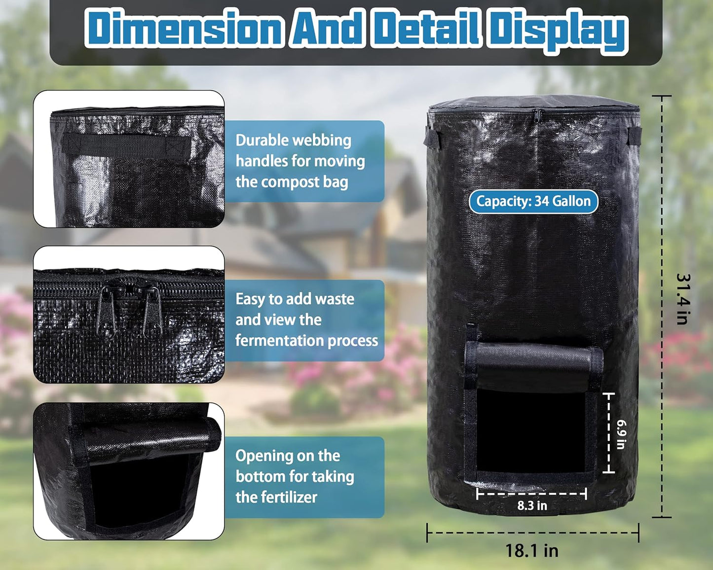 MyLifeUNIT Compost Bins Outdoor, Composting Bin for Outside Garden, Reusable Garden Yard Waste Bag, 34 Gallon (2 Pack, Black)