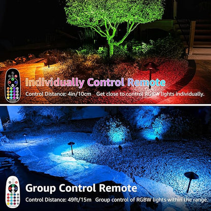 SUNVIE RGBW Landscape Lighting Kit 12V Low Voltage Landscape Lighting with Connectors, Color Changing Low Voltage Pathway Lights Wired with Spotlights Waterproof for Holiday Patio Garden Yard,12 Pack