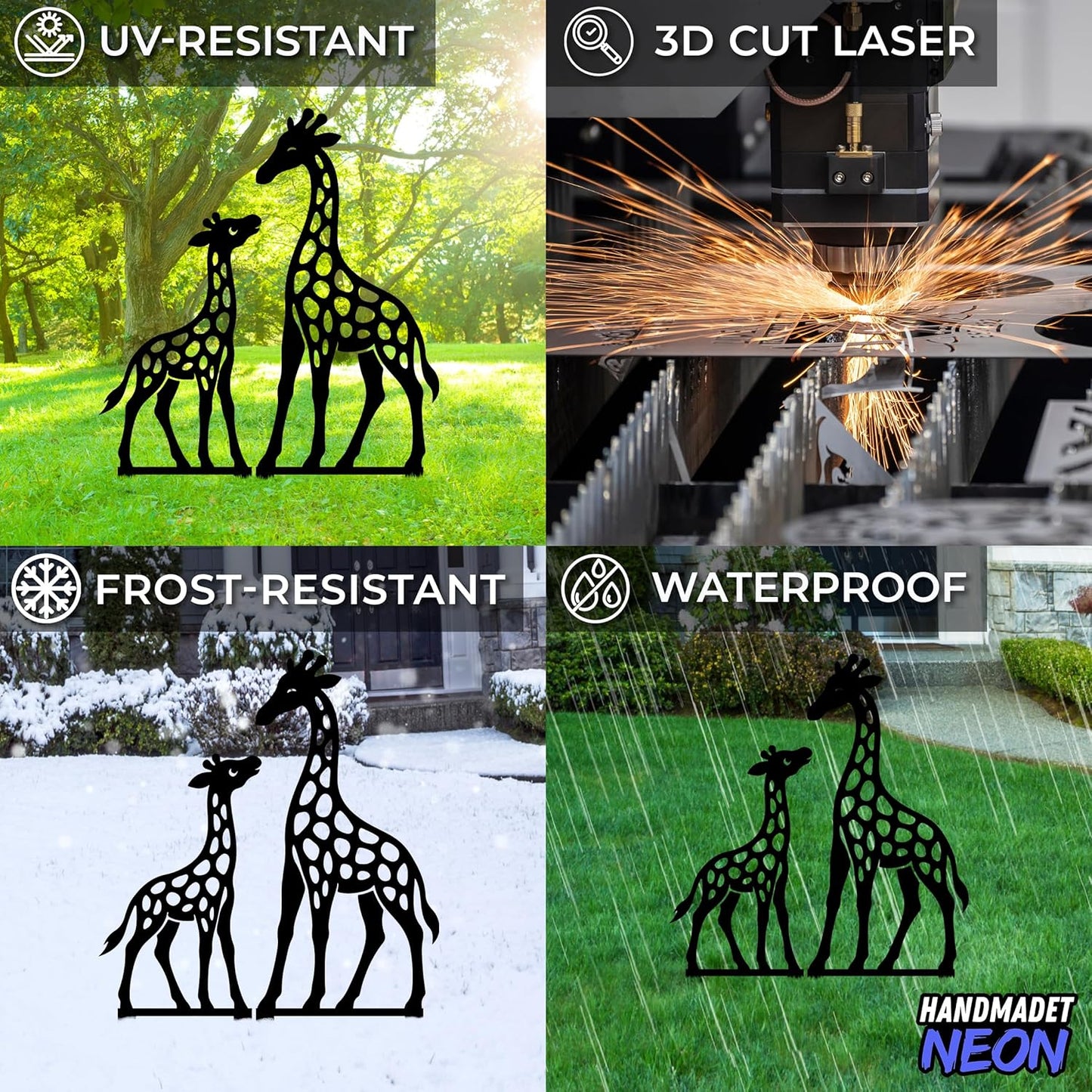 Personalized Giraffes Garden Stakes Combo 2 Set, Custom Metal Gardening Markers, Decorative Outdoor Yard Sign, Art Decor Gifts for Animal Lovers, Grandmother, Grandfather, Mom, Dad