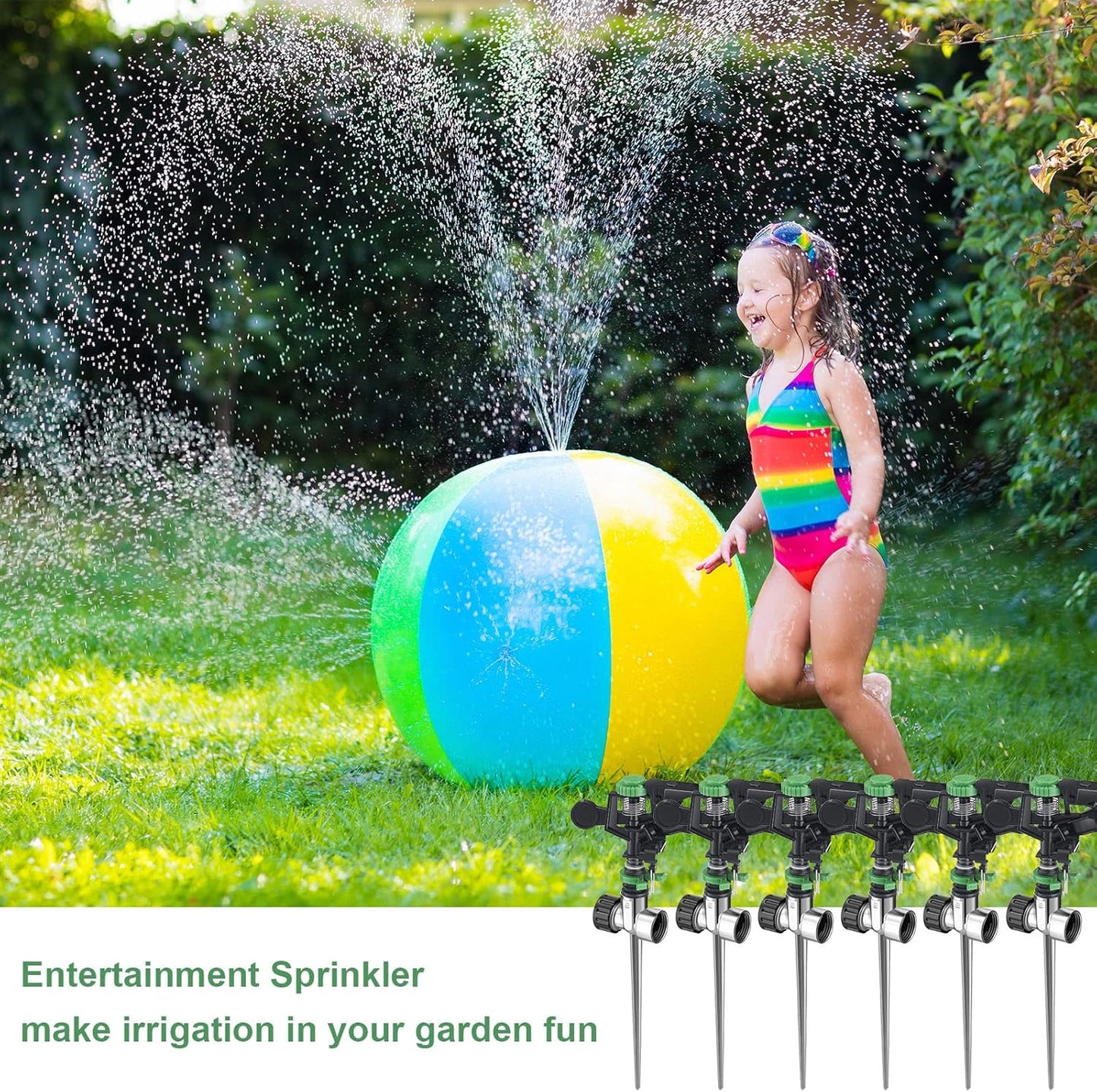Pulsating Metal Spike Rotating Large Area Impact Sprinkler for Yard Lawn Garden (12, Black and Green)