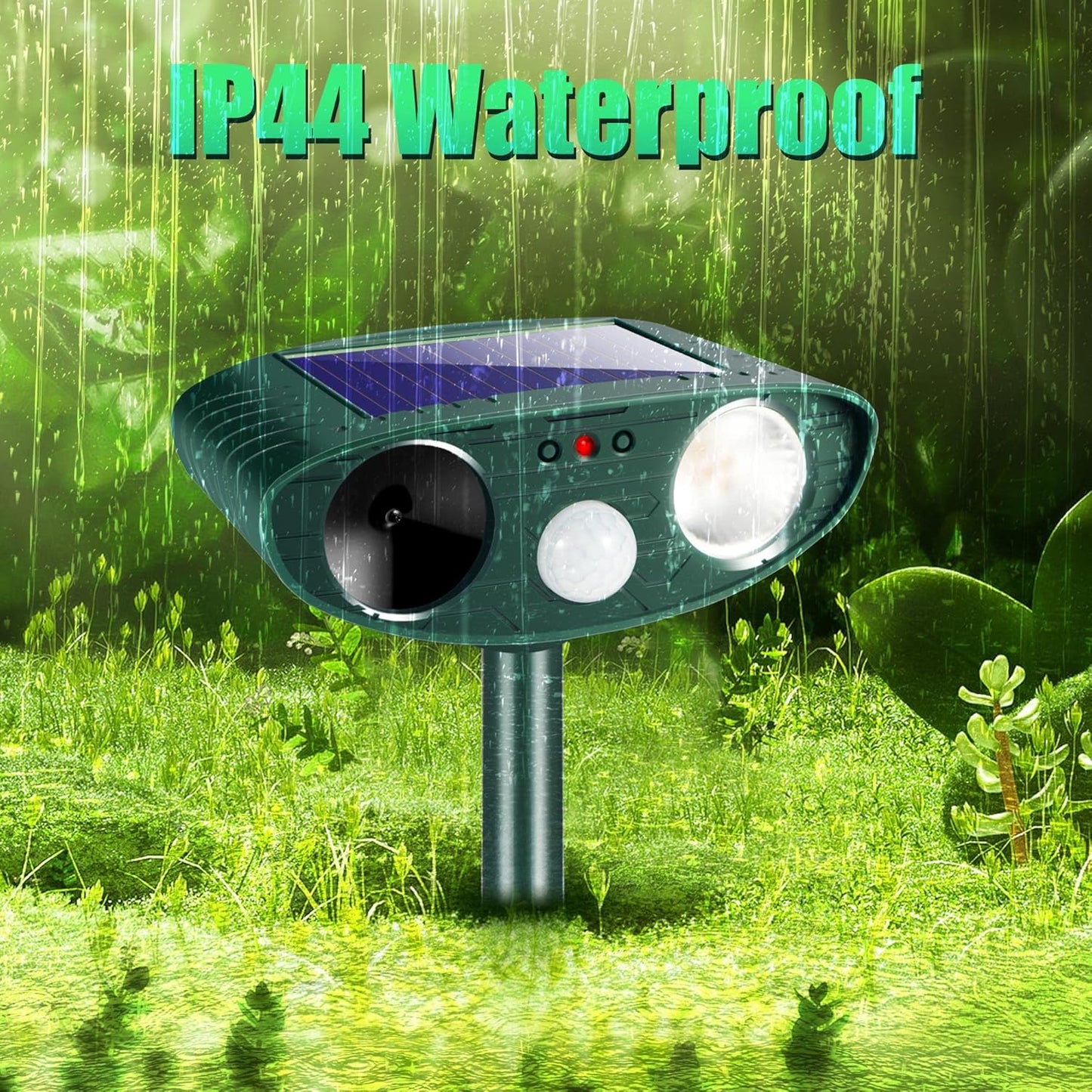 Solar Ultrasonic Animal Repeller Outdoor Cat Repellent Deer Repeller with Strobe Light,Waterproof Animal Deterrent Devices for Rabbit Raccoon Squirrel Dog Coyote Rodent Skunk Repellent for Yard Garden