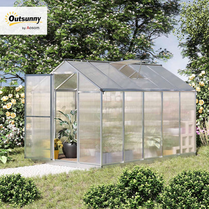 Outsunny 10' x 6' Greenhouse for Outdoors, Polycarbonate Greenhouse with Rain Gutter and Roof Vent, Aluminum Walk-in Green Houses for Outside Patio Backyard Garden
