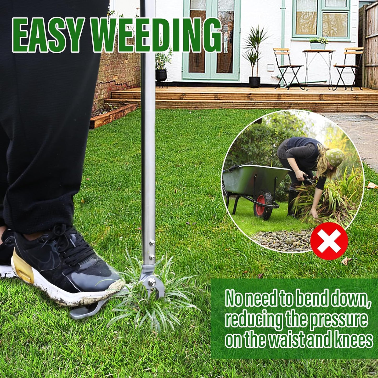 Stand up Weed Puller with 3 Claw Head, 45.6" Long Handle Weed Puller Tool Stand up Heavy Duty, Detachable Weed Remover Tool, No Need Bending Kneeling Weeding Tool for Lawn Yard Garden