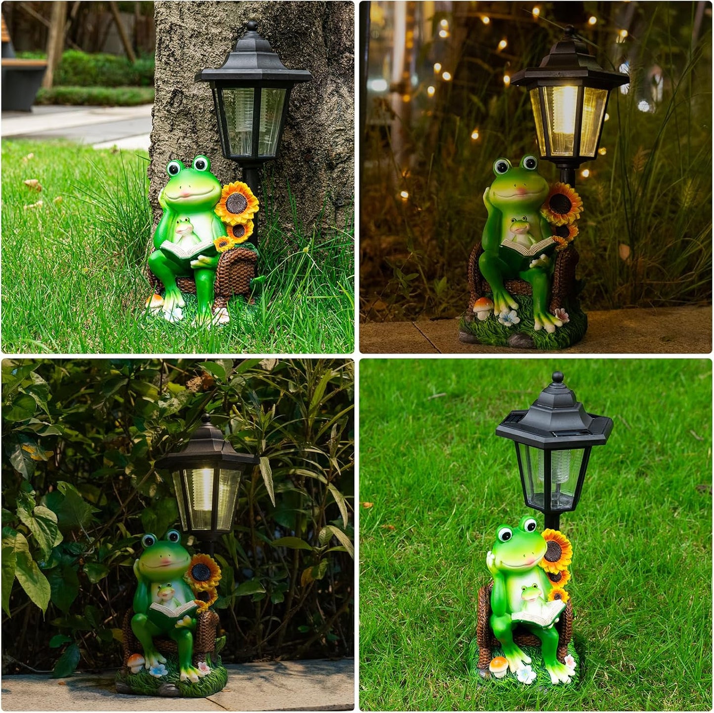 mopha Solar Garden Statues Frog Decor wth Lanterns - 12.5'' Figurines Decorations for Patio Yard Lawn Ornaments Gifts for Christmas Birthday Easter Housewarming