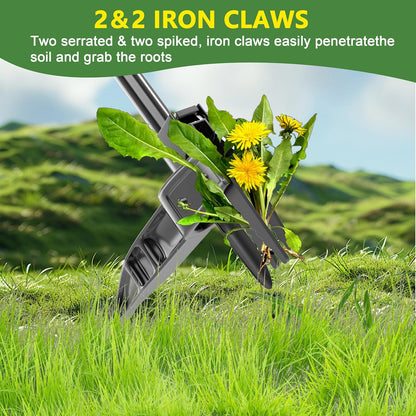ZHENHAN Weed Puller Tool,43" Iron Stand-Up - No Bend Push-Pull Weeding Tool with Foot Pedal, Extra Long Handle Dandelion Remover for Lawn & Garden, Heavy Duty Root Extraction Tool （Black）