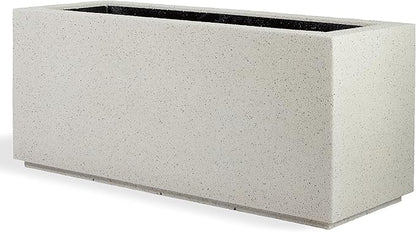 PolyStone Milan Tall Modern Outdoor/Indoor Rectangular Trough Planter, 46" W x 19" H, Lightweight, Heavy Duty, Weather Resistant, Polymer Finish, Commercial and Residential (White Granite)