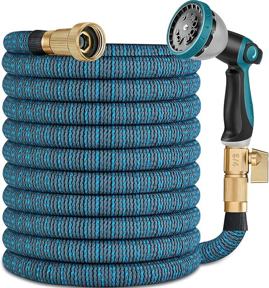 100 ft Expandable Garden Hose -2025 Newly Upgraded Expanding Water Hoses with 10 Function Spray Nozzle, Extra Strength Fabric, Leak-Proof, Lightweight, Kink-Free Flexible Retractable Hose(Gray Blue)