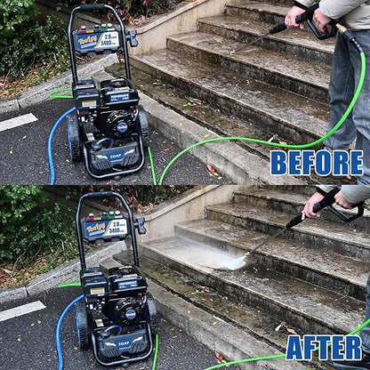 TOOLCY Gas Pressure Washer 3400 PSI & 2.8 GPM, High-Performance 212cc Engine, Reinforced Pump, 35FT Extended Power Hose, Kink-Less Swivel Gun with & 5 Nozzles, for Cars/Fences/Driveways/Homes/Patios
