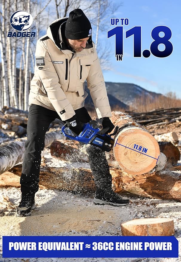 WILD BADGER POWER Electric Chainsaw Cordless 40V 16" Brushless, 4.0 Ah Battery and Charger, Smart Cut technology, Efficient cutting, Safe and Reliable, Great for Tree Felling, Storm Clean-Up, Pruning