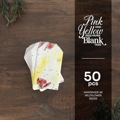 50Pcs Plantable Pink & Yellow Seed Paper Tags With Wildflower Seeds, Writable & Plantable Gift for Moms Plant Lover, Teachers, Ideal for Weddings, Baby Shower Favors, Memorial, Celebrations