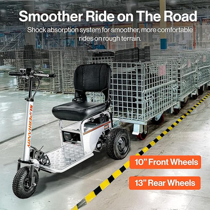 SuperHandy Electric Tugger Cart, Industrial Tow Tractor Riding Scooter - 1 Seater, 2600 lbs Towing Cap, 350 lbs load cap, 48V 4Ah Li-Ion Battery - For Warehouse Material & Mobility Personnel Transport