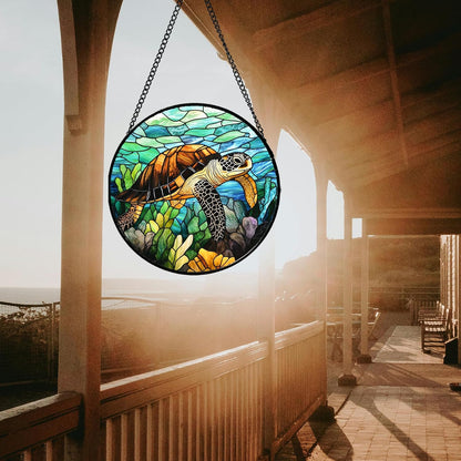 Stained Glass Window Hanging - Cute Sea Turtle Suncatcher for Door Garden Yard Blue Ocean Sun Catchers Decor Christmas Mother's Day Birthday Children's Gifts for Women Mom Nana Friend 11.8 in