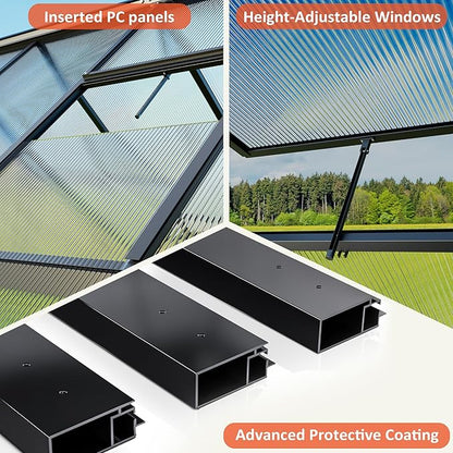 Greenhouse 6×7.5 FT, Quick Setup Polycarbonate Greenhouse for Outdoors with Roof Vent, Walk in Green Houses for Outside for Outdoor Garden Backyard, Black