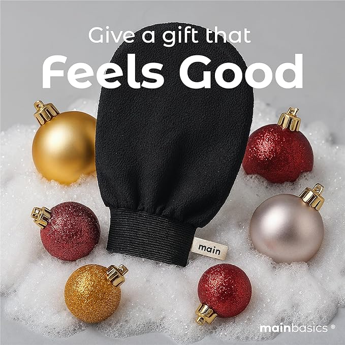 MainBasics Exfoliating Gloves for Shower – Korean Body Scrub Mitts for Dead Skin, Deep Cleansing, Spray Tan Prep & KP Treatment (2 Pack)